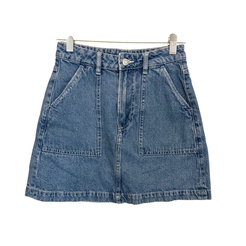 & Denim A-Line Skirt 2 Blue Mini Medium Washed Denim Y2K Retro Preppy Normcore